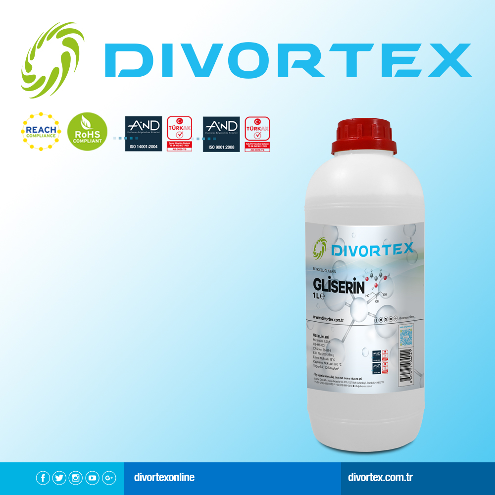 Divortex Bitkisel Gliserin VG C3H8O3 (% 99.7 Saflık)1 Lt(1,26 kg)